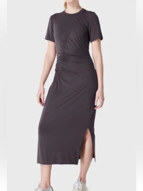 Sweaty Beatty Ambience Ruched Gray T-Shirt Midi Jersey Dress size 8-10